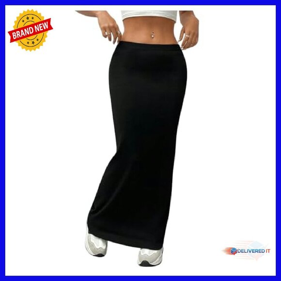 Women's High Waisted Bodycon Maxi Skirt Stretchy Elastic Waist Pencil - Picture 2 of 8